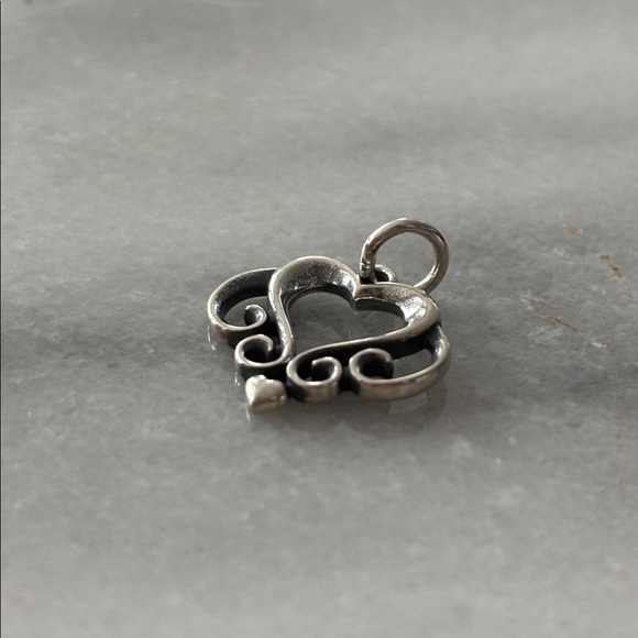 James Avery Retired Silver Ornate Open Heart Charm! New! With dust bag! - Picture 3 of 4